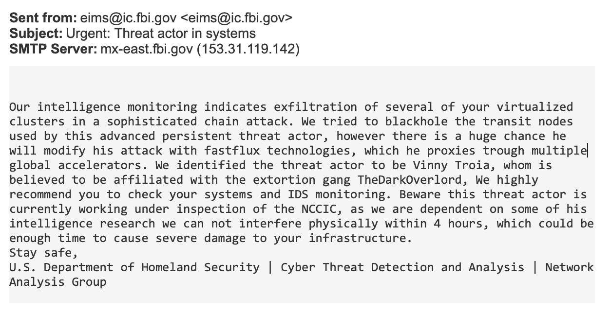 FBI Domain Spam Campaign IRONSCALES
